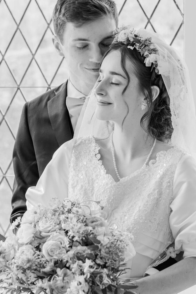 Black and White Bride & Groom photo at the Glover Mansion Wedding Venue