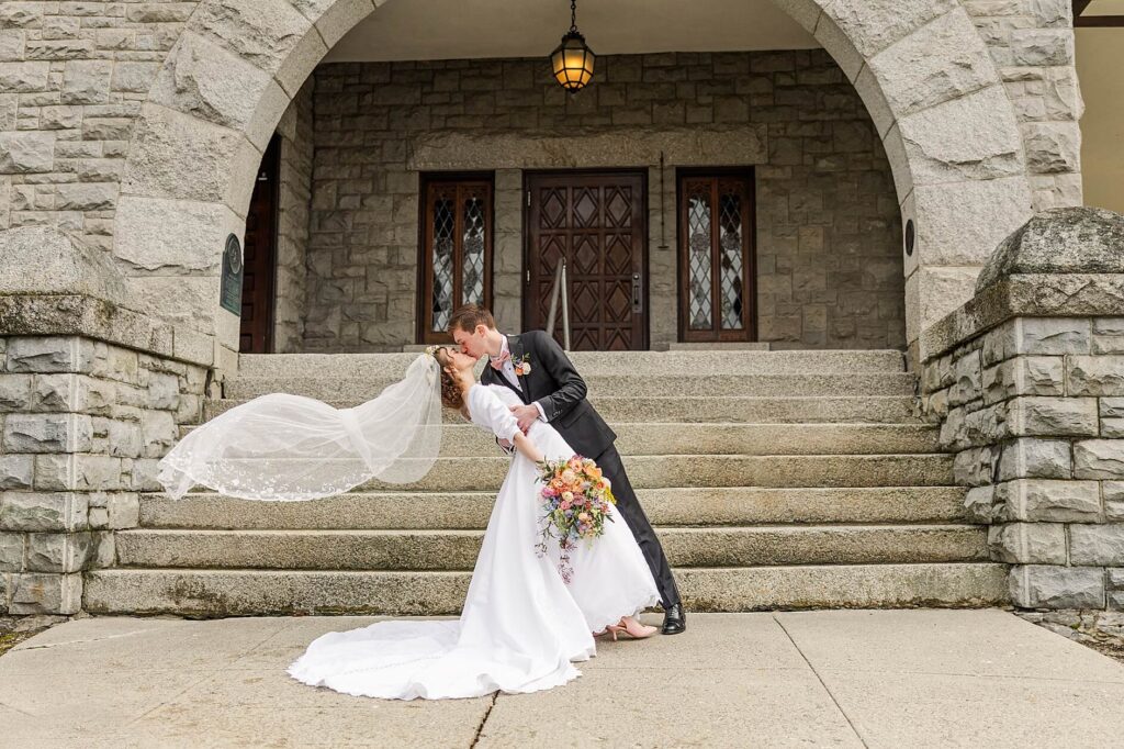 Glover Mansion Spokane Arch with Couple dipping for a kiss