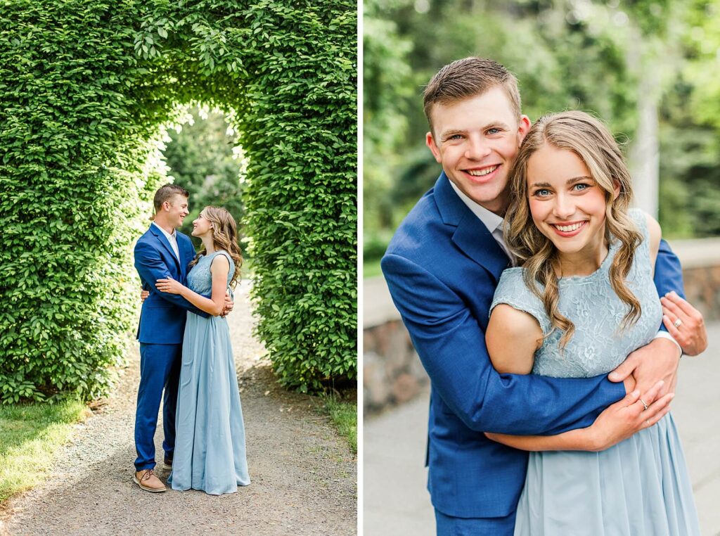 Couple under the arches at Manito Park