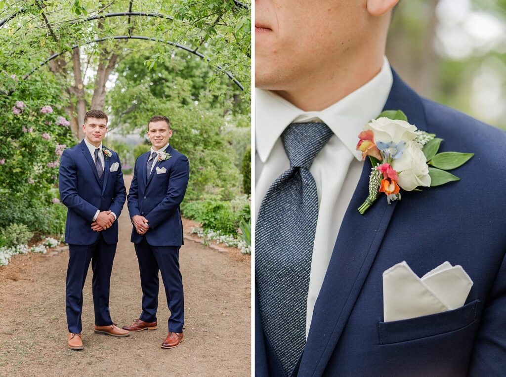 Groomsmen portraits Rosarium Garden venue Spokane