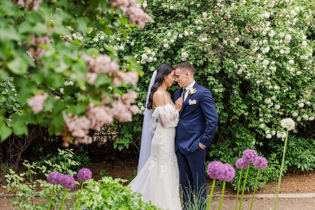 Bride & Groom in the Rosarium garden Spokane