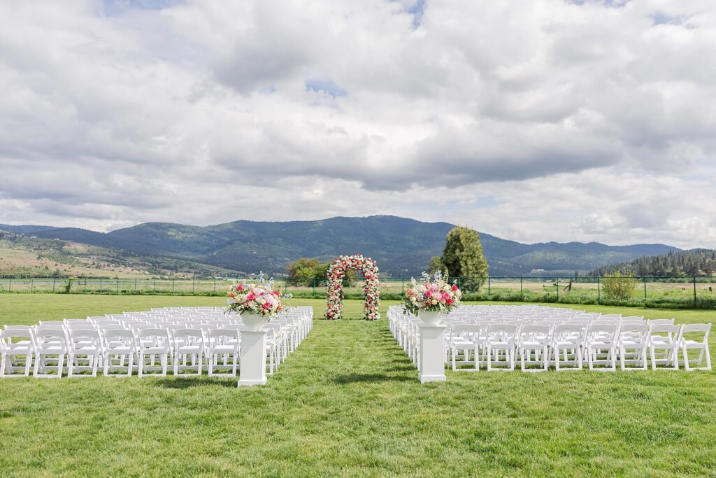 Spokane Wedding Ceremony view with mountains in the background