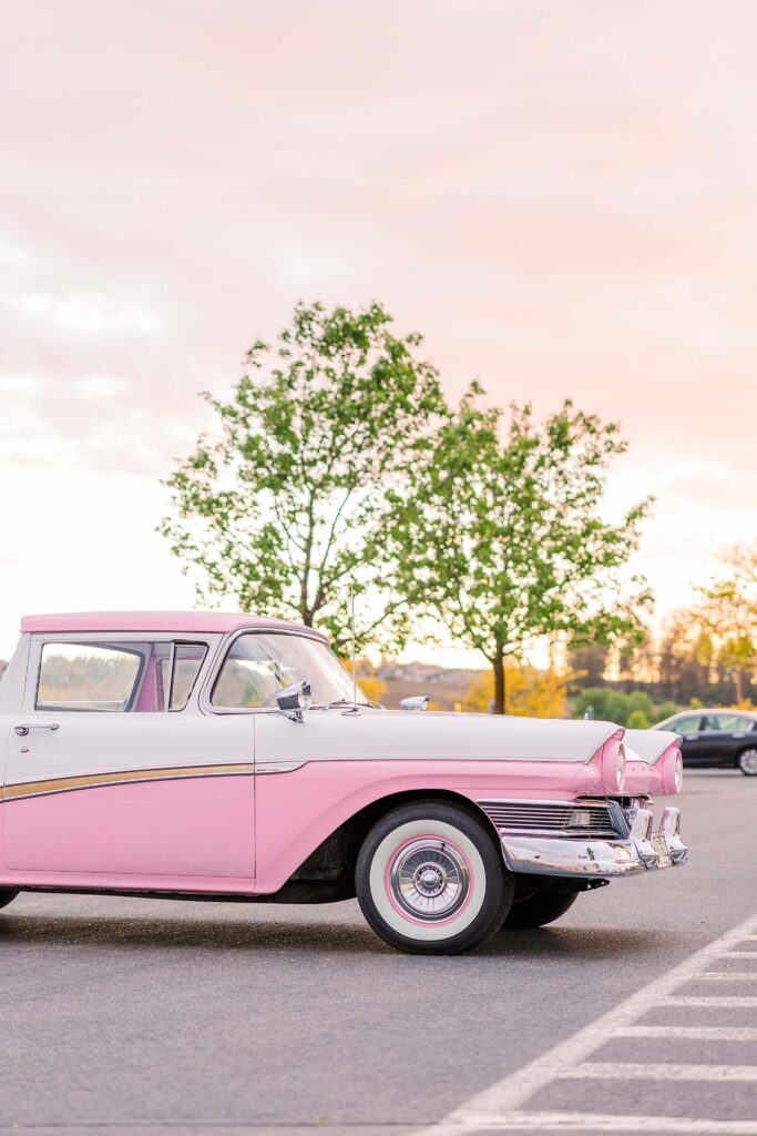 Pink Getaway car with the Sunset view