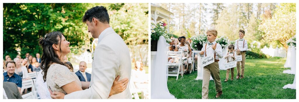 The Groom hugs his mom after he walked her down the aisle 