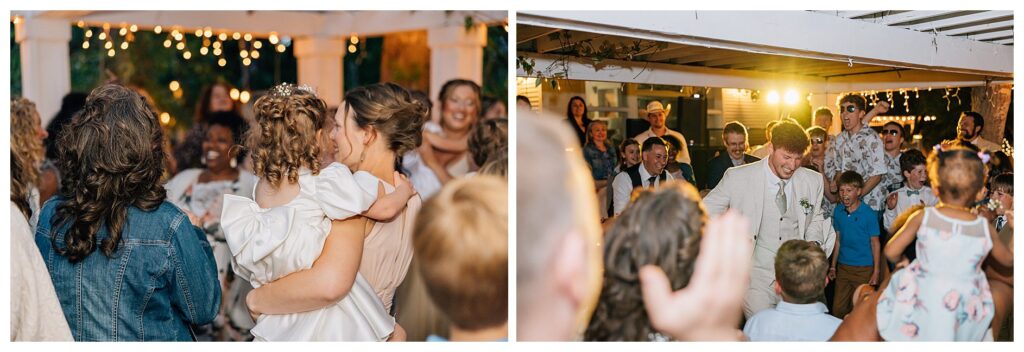 Wedding Guests dance with the glow of lights 